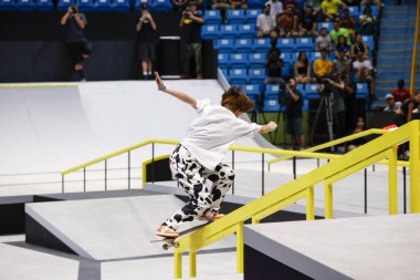 Sao Paulo (SP), Brezilya 12 / 02 / 2023 - Aoi Uemura Sokak Pateni Dünya Ligi Finali, SLS Super Crown Dünya Şampiyonası, Super Crown SLS Skateboard finalinde bayanlar ön eleme maçı 