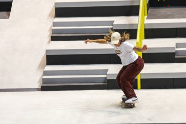 Sao Paulo (SP), Brezilya 12 / 02 / 2023 - Pamela Rosa Sokak Pateni Dünya Ligi Finali, SLS Super Crown Dünya Şampiyonası, bayanlar Süper Crown Skateboard finali elemeleri 