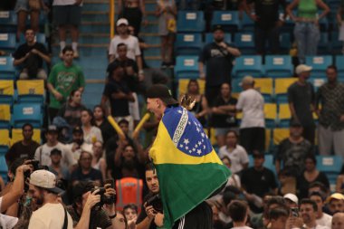 Sao Paulo (SP), Brezilya 12 / 03 / 2023 - Sao Paulo 'nun güneyindeki Ginasio do Ibirapuera' da düzenlenen SLS Super Crown erkekler finali. Brezilyalı Giovanni Vianna, Fransız Milou 'yu yendikten sonra şampiyon oldu.. 