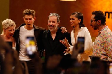 Sao Paulo (SP), 12 / 03 / 2023 - Fotoğrafta, aktris Florence Pugh, film yapımcısı Denis Villeneuve, aktris Zendaya, aktör Autin Butler, 'Dune: Part 2', CCXP 2023 'ün onuncu sayısında 