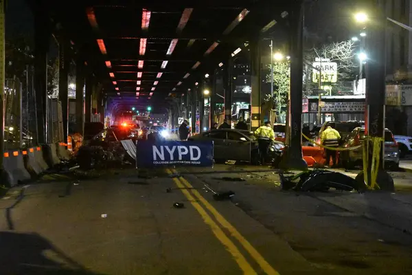 Fatal Vehicle Accident Involving Lamborghini Another Vehicle Manhattan New York — Stock Photo, Image