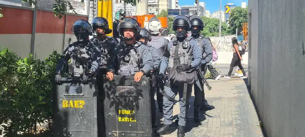 Sao Paulo Brasil 2023 Policía Inaugura Sindicato Conductores Transporte Sao — Foto de Stock