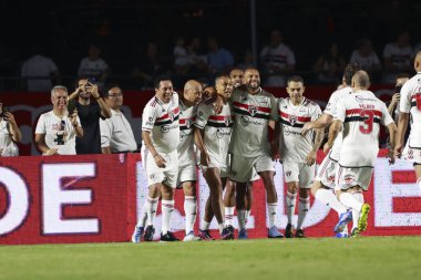 Sao Paulo (SP), 12 / 16 / 2023 - Sao Paulo 'lu Amoroso golünü atıyor ve bu cumartesi (16) Morumbi Stadyumu' nda Sao Paulo FC X AC arasında oynanan karşılaşmada golünü kutluyor.). 