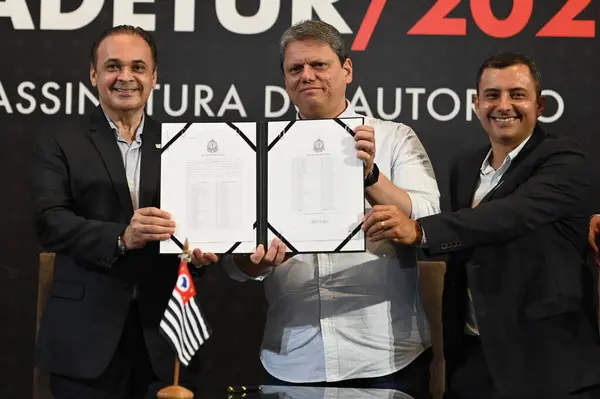 Sao Paulo Brazil 2023 Governor Sao Paulo Tarcisio Freitas Signing — 图库照片