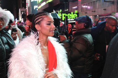 Tyla Performs at New Year's Eve at Times Square. December 31, 2023, New York, USA: Tyla Laura Seethal, known mononymously as Tyla, performs live at New Year's Eve at Times Square as fans scream and sing with her . 