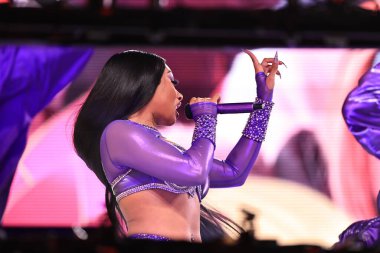 Meghan Thee Aygırı Times Meydanı 'nda yeni yıl arifesinde gösteri yapıyor. 31 Aralık 2023, New York, ABD: Amerikalı rapçi Megan Jovon Ruth Pete, bilinen adıyla Megan Thee Stallion, Houston, Teksas 'tan, yeni yıl arifesinde canlı performans sergiliyor.