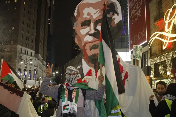 Novo Protesto Pró Palestina Durante Véspera Ano Novo Frente Macy — Fotografia de Stock