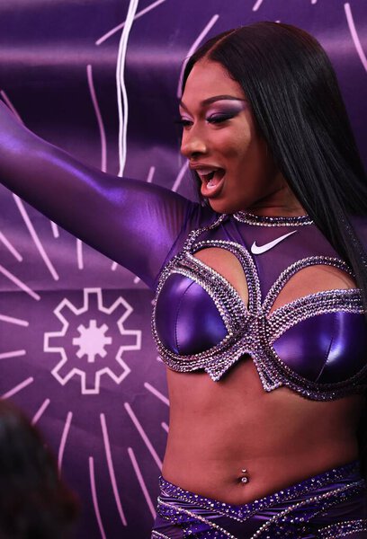 Meghan Thee Stallion Performs at New Year's Eve at Times Square. December 31, 2023, New York, USA: American Rapper, Megan Jovon Ruth Pete, known professionally as Megan Thee Stallion, from Houston, Texas, performs live at New Year's Eve