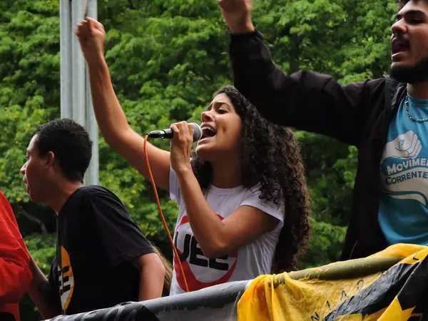 Sao Paulo Brazil 2024 Student Protest Increase Metro Cptm Fares — стоковое фото