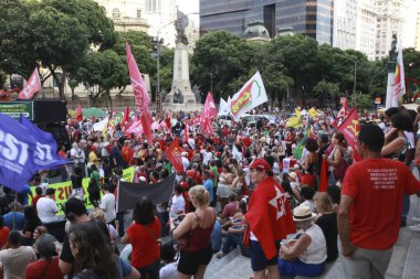 Rio de Janeiro (RJ), Brezilya 01 / 08 / 2024 - Toplumsal hareketler ve genel olarak protestocularla bağlantılı gruplar, bu 8 Pazartesi günü Rio de Janeiro şehir merkezinde toplandı. 