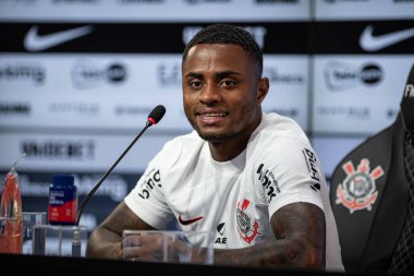Sao Paulo (SP), Brezilya 01 / 10 / 2024 - Diego Palacios bu Çarşamba sabahı Korintliler 'in Sao Paulo-SP' deki CT Joaquim Grava 'da düzenlediği basın toplantısında. 