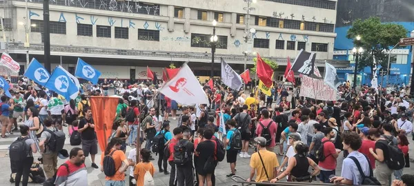 Сао Пауло Бразилия 2024 Протестующие Движения Свободный Проход Сделали Манифест — стоковое фото