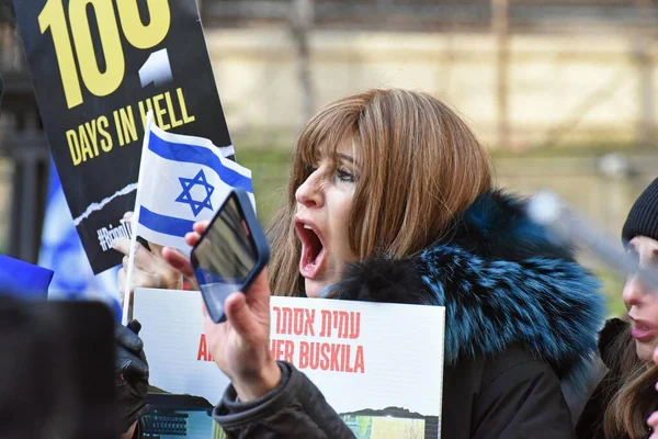 Nuovo Una Protesta Che Segna 100 Giorni Ostaggi Israeliani Cattività — Foto Stock