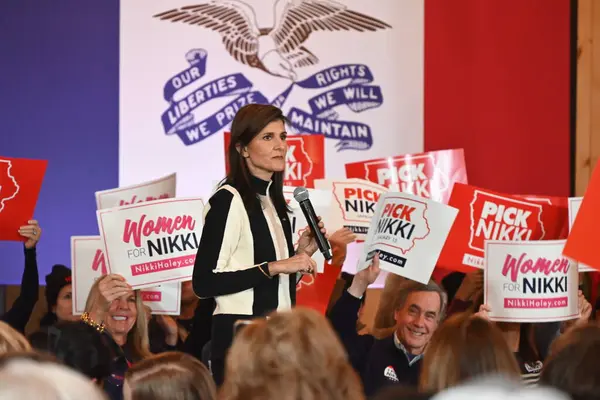 Nikki Haley 2024 Amerikaanse Presidentskandidaat Geeft Opmerkingen Een Pick Nikki — Stockfoto