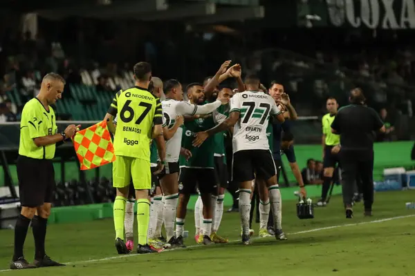 stock image CURITIBA (PR), 01/18/2024 - Eberth from Coritiba scores and celebrates his goal in a match between Coritiba against PSTC, valid for the first round of the 2024 Paranaense Championship