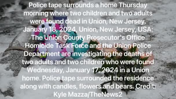 警察のテープは木曜日の朝 ニュージャージー州ユニオンで2人の子供と2人の大人が見つかった家を取り囲んでいます 2024年1月18日 ニュージャージー連合 ユニオン郡検察官の自殺タスクフォースと連邦警察署 — ストック動画