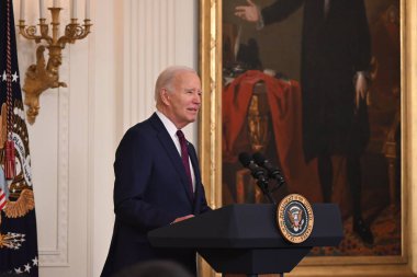 US President Joe Biden delivers remarks at a U.S. Conference of Mayors Winter Meeting event to Mayor's across the United States at the White House in Washington, DC. January 19, 2024, Washington, DC, USA clipart