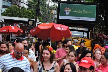 Sao Paulo (SP), Brezilya 03 / 02 / 2024 - Bu cumartesi öğleden sonra Pinheiros mahallesinin sokaklarına dökülen Aşk ve Fantastik Bloco Amelie Pulando geçit törenleri sırasında eğlenenlerin hareketi (03)). 