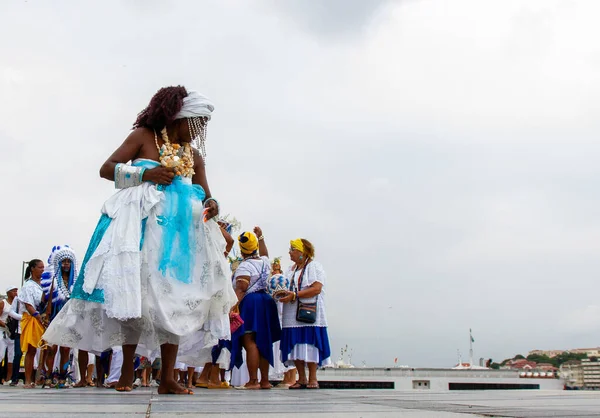 Rio Janeiro Brazil 2024 Gandhy Daughters Concentrated Iemanja Gift Procession — Stock Photo, Image