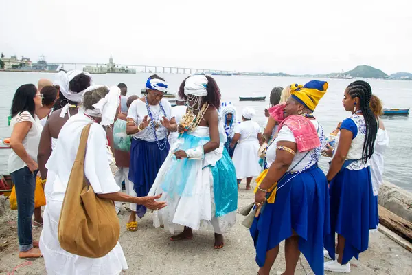 Rio Janeiro Brazil 2024 Gandhy Daughters Concentrated Iemanja Gift Procession — Stock Photo, Image