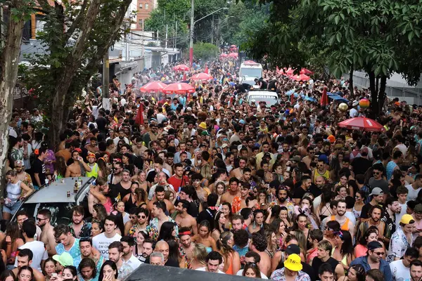 サンパウロ ブラジル 2024 愛とファンタスティックなブロコ エイミー パランドのパレードの間に啓示者の動きは 今週の土曜日の午後 ピンヒロス地区の通りに行きました — ストック写真