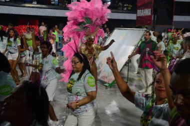 RIO de JANEIRO (RJ), 04 / 02 / 2024 Mangueira samba okulunun teknik provası, bu pazar Rio de Janeiro şehir merkezindeki Marques de Sapucai 'de gerçekleşti.