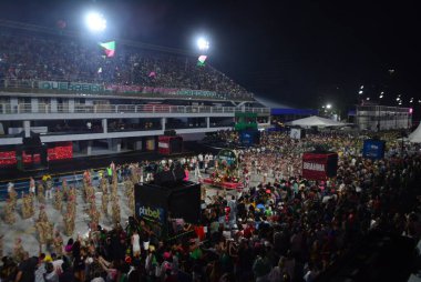 RIO de JANEIRO (RJ), 04 / 02 / 2024 Mangueira samba okulunun teknik provası, bu pazar Rio de Janeiro şehir merkezindeki Marques de Sapucai 'de gerçekleşti.