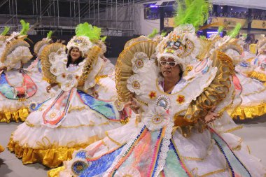 Sao Paulo (SP), Brezilya 03 / 02 / 2024 - Sao Paulo 'nun kuzeyinden geleneksel bir samba okulu olan X9-Paulistana, Sao Paulo Karnavalı' nın 2.