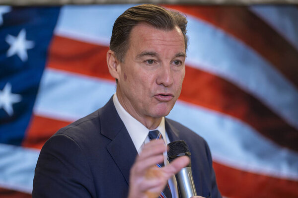 Tom Suozzi Holds A Campaign Rally. February 4, 2024, Floral Park, New York, USA: Tom Suozzi speaks at an election rally on February 04, 2024 in Floral Park, New York.   Early voting started Saturday February 3 for special election 