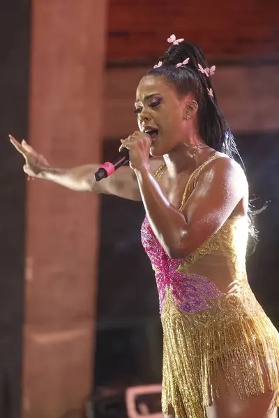 RIO DE JANEIRO (RJ), Brezilya 03 / 02 / 2024 - Şarkıcı Lexa Bloco Sapequinha 'da bir performans sırasında, blok bu Cumartesi, 3 Şubat 2024' ün erken saatlerinde, Rio de Janeiro kentindeki MAM 'de gerçekleşti.. 