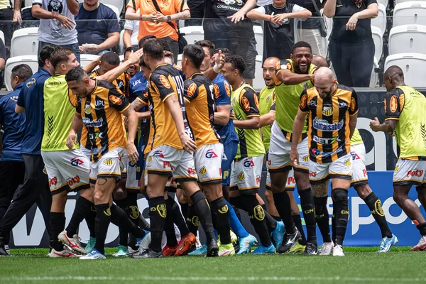 Sao Paulo (SP), Brezilya 04 / 02 / 2024 - Jenison, So Paulo 'nun doğu bölgesindeki Neo Quimica Arena' da düzenlenen Campeonato Paulista 2024 'ün beşinci turu için geçerli olan Corinthians ve Novorizontino arasında oynanan karşılaşmada golünü kutluyor.