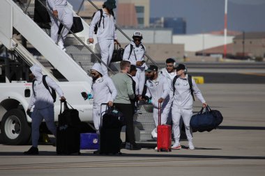 Goldwater Ulusal Muhafız Üssü-Arizona 'ya SuperbowlVII için Eagles Players' ın gelişi. 5 Şubat 2023, Phoenix, Arizona, ABD: Goldwater Ulusal Muhafız Üssü Arizona 'daki Philadelphia Eagles Oyuncuları SuperBowlVII maçı için geldiler 