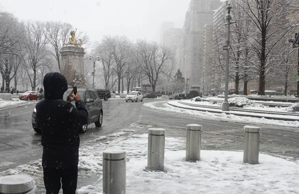 Сильный Снег Обрушился Нью Йорк Северо Восток Привело Опасностям Путешествиях — стоковое фото
