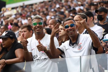 Sao Paulo (SP), Brezilya 02 / 18 / 2024 - Korintliler, Itaquera 'daki Neo Quimica Arena' da düzenlenen Bayanlar Süper Kupa finali için geçerli olan 2024 Bayanlar Süper Kupası - Corinthians x Cruzeiro arasındaki maçı kutladılar