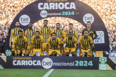 Cariacica (ES), 02 / 24 / 2024 - Volta Redonda takımı, 2024 Carioca Futbol Şampiyonası 'nın 10. turu için geçerli olan Vasco ile Volta Redonda arasında oynanan karşılaşmada, Kleber Andrade Stadyumu' nda yer aldı.
