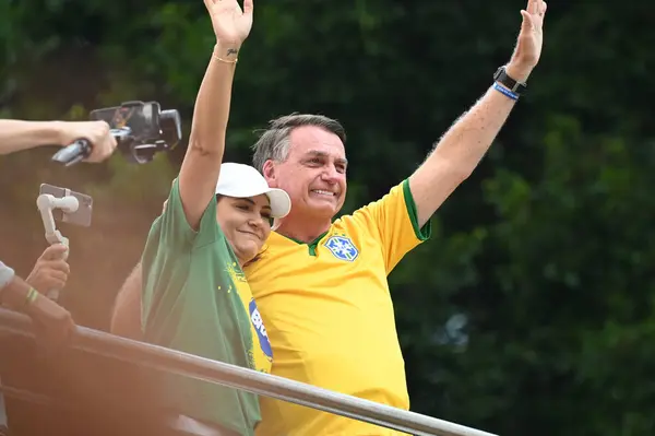 Sao Paulo Brasilien 2024 Före Detta Presidentfru Michelle Bolsonaro Demonstration — Stockfoto