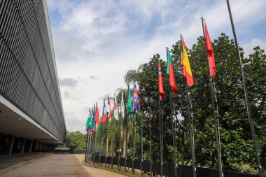 Sao Paulo (SP), Brezilya 02 / 26 / 2024 Facade ve hareket, Maliye ve Bankacılık Milletvekillerinin ikinci toplantısının 26 ve 27 Şubat 2024 tarihlerinde Biennial Pavyonu 'nda, Pazartesi ve Salı günleri G20 merkezlerinde gerçekleşeceği yer.