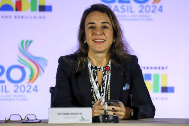 Sao Paulo (SP), 02 / 28 / 2024 - G20 Finans Treni koordinatörü ve Maliye Bakanlığı Uluslararası İlişkiler Bakanı Büyükelçi Tatiana Rosito basına konuştu 