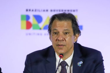 Sao Paulo (SP), Brezilya 02 / 29 / 2024 - Brezilya Maliye Bakanı Fernando Haddad, G20 Merkez Bankası üyeleri Maliye Bakanı ve Cumhurbaşkanları toplantısının son gününde basın toplantısı düzenledi 