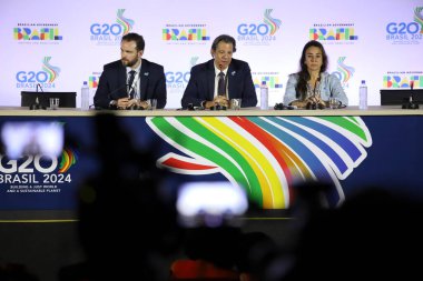 Sao Paulo (SP), Brezilya 02 / 29 / 2024 - Brezilya Maliye Bakanı Fernando Haddad, G20 Merkez Bankası üyeleri Maliye Bakanı ve Cumhurbaşkanları toplantısının son gününde basın toplantısı düzenledi 