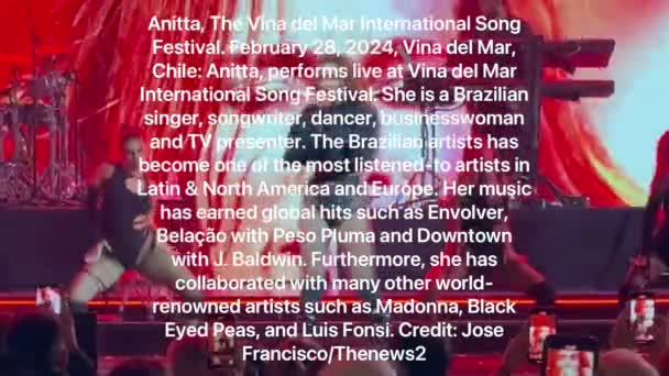 Anitta Het Vina Del Mar International Song Festival Februari 2024 — Stockvideo