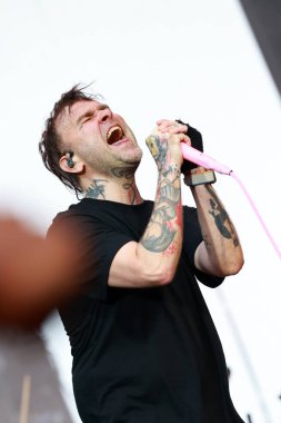 Sao Paulo (SP), Brezilya 03 / 02 / 2024 - Fresno 'nun solisti Lucas Silveira' nın I Wanna Be Tour festivalinin solisti The used with special katılımıyla bu Cumartesi, 2 Mart 2024, Allianz Parque Stadyumu 'nda