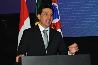 SAO PAULO (SP), Brezilya 03 / 05 / 2024 - Sao Paulo Tarcisio de Freitas Valisi, Ulaştırma Bakanı Renan Filho, Limanlar ve Havalimanları Bakanı Silvio Costa Filho ve Rotterdam Belediye Başkan Yardımcısı Robert Simons