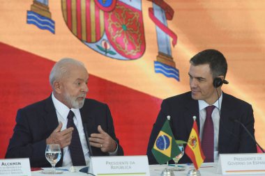 Brasilia (DF), Brezilya 03 / 06 / 2024 - Brezilya Cumhuriyeti Başkanı Luis Inacio Lula da Silva, İspanya Hükümeti Başkanı Pedro Sanches 'i Palacio do Planalto' ya resmi bir ziyarette bulundu