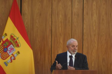 Brasilia (DF), Brezilya 03 / 06 / 2024 - Brezilya Cumhuriyeti Başkanı Luis Inacio Lula da Silva, İspanya Hükümeti Başkanı Pedro Sanches 'i Palacio do Planalto' ya resmi bir ziyarette bulundu