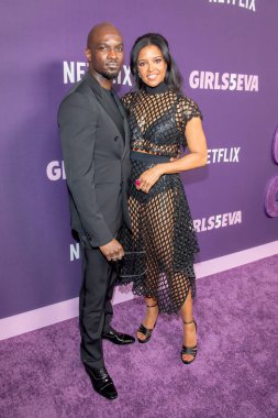 (March 7, 2024 - New York, United States:  (L-R) Loic Mabanza and Renee Elise Goldsberry attend Netflix Girls5eva season 3 premiere at Paris Theater in New York City, USA