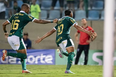 Barueri (SP), BRAZIL - 03/09/2024: Rony celebrates his goal in a match between Palmeiras and Botafogo, valid for the 12th round of the 2024 Paulista Football Championship, held at Arena Barueri, in Barueri-SP clipart