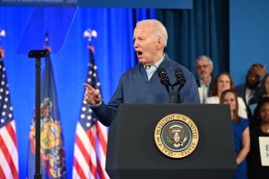 ABD Başkanı Joe Biden Cuma akşamı Wallingford, Pennsylvania 'da bir kampanya etkinliğinde açıklama yaptı. 8 Mart 2024, Wallingford, Pensilvanya, ABD: ABD Kongresi 'ndeki Ulusa Sesleniş konuşmasından bir gün sonra 