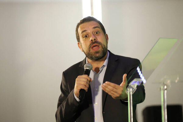 Sao Paulo, Brazil - 03/08/2024: Deputy mayor Guilherme Boulos participates on Friday (8) in a breakfast with around 200 women at Club Homs. Held on International Women's Day, the event was attended by businesswomen, artists