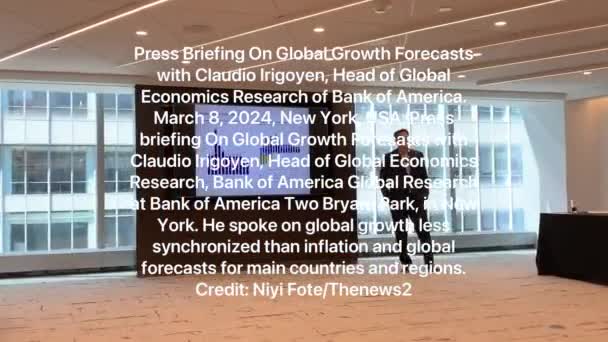 2024年3月8日 アメリカ合衆国ニューヨーク グローバル経済研究責任者クラウディオ イリゴイエンとのグローバル成長予測に関するプレスブリーフィング バンク アメリカ グローバル リサーチ ブライアント パーク — ストック動画